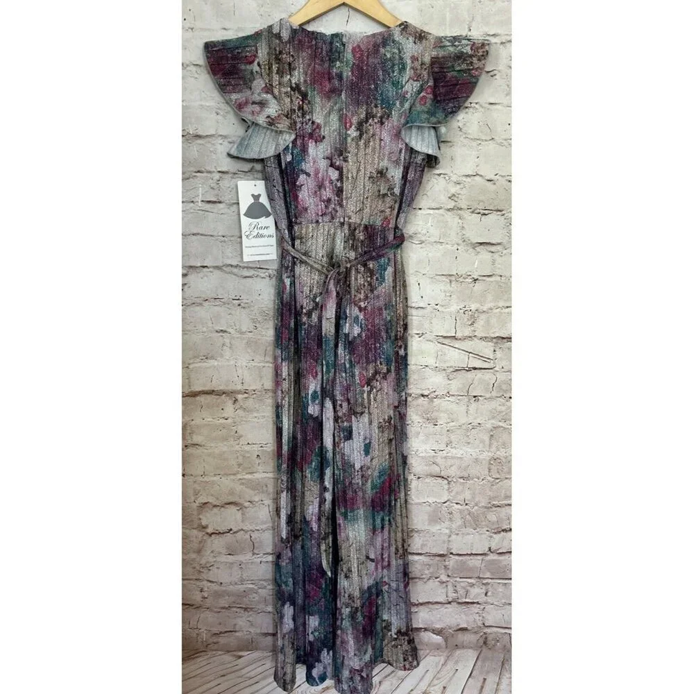 RARE EDITIONS Big Girl Lurex Jumpsuit Size 12 Silver Metallic Glitter Flutter